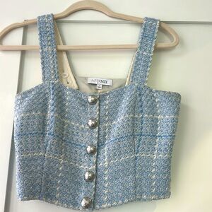 INTERMIX Blue and White Tweed Crop Top